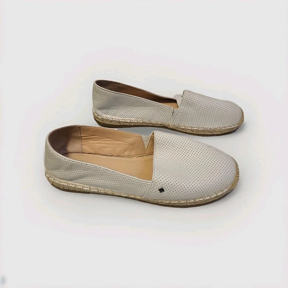 Kate Spade‎ Leather Perforated White Espadrilles Flats Loafers Size 11M Slip On